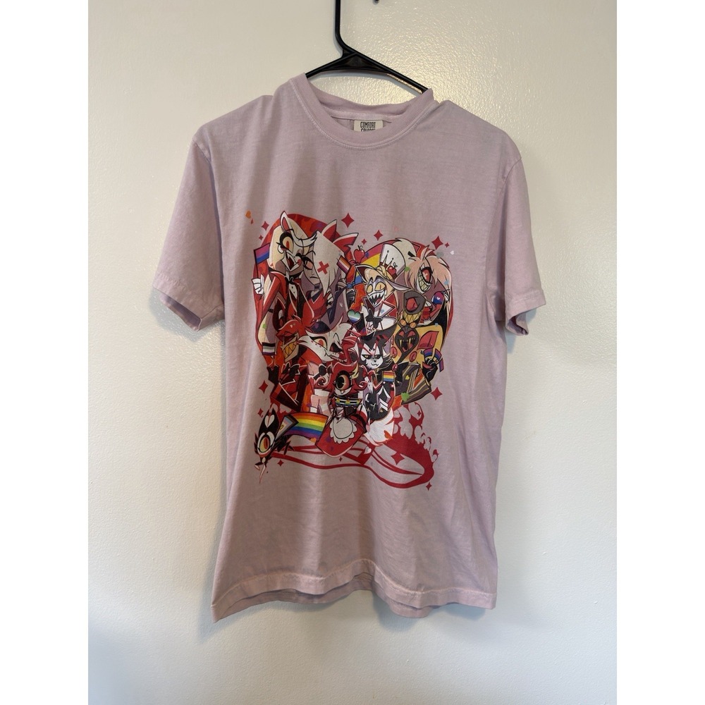 Comfort Colors Hazbin Hotel Pride Graphic T-Shirt Lavender Purple Mens Medium